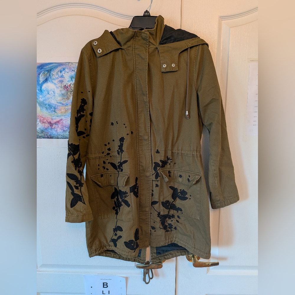 Jacket Embroidered Olive Floral Utility Jacket
